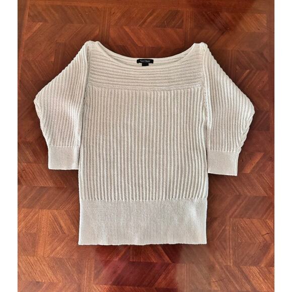 White House Black Market Cream Ribbed Tunic Sweater Metallic Thread Women’s M - Picture 10 of 11
